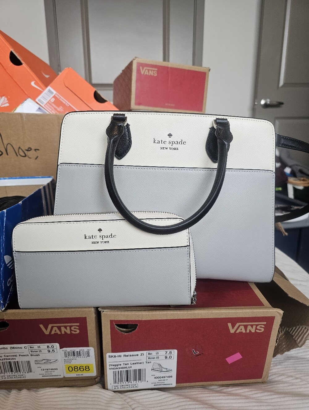 kate spade madison Medium Two-Tone Satchel in Platinum Cream and Black Accents